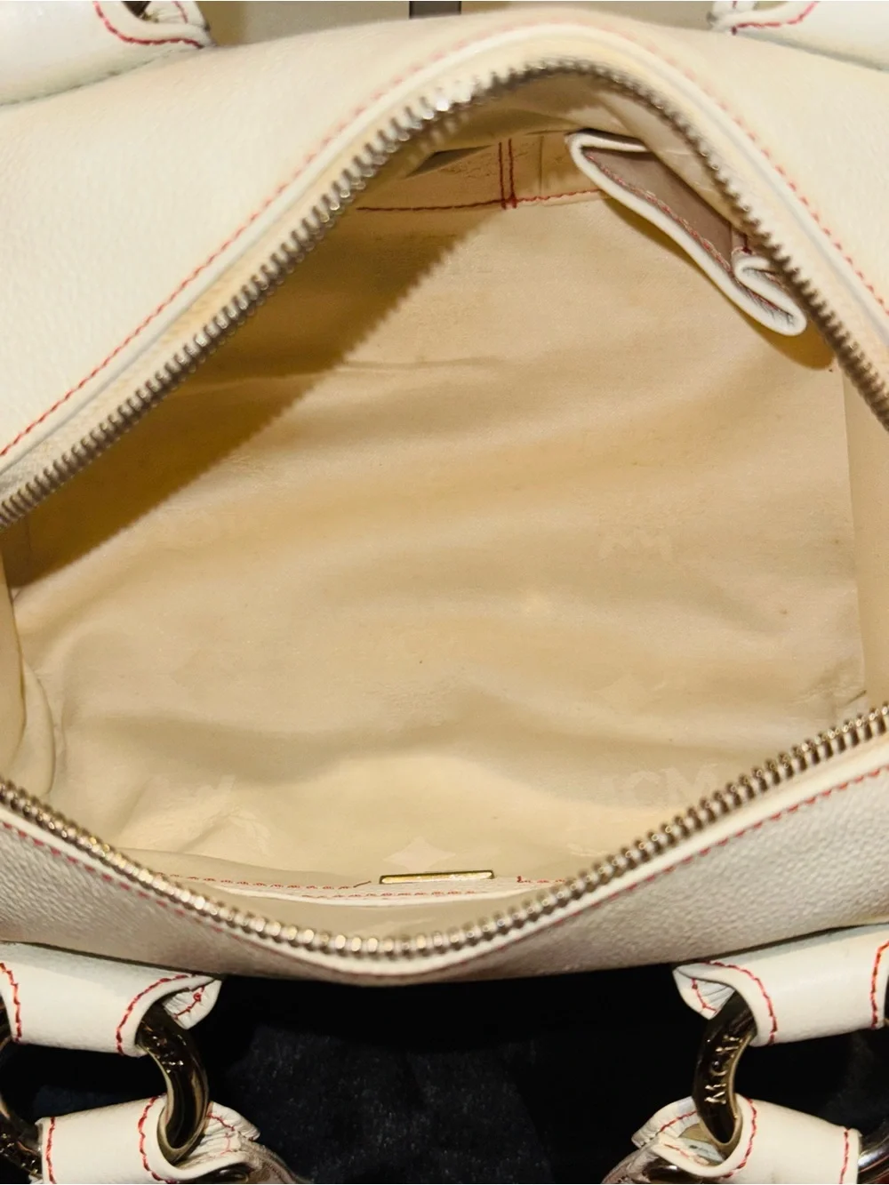MCM - Creamy White Pebbled Leather Mini Boston w/ Gold Hardware